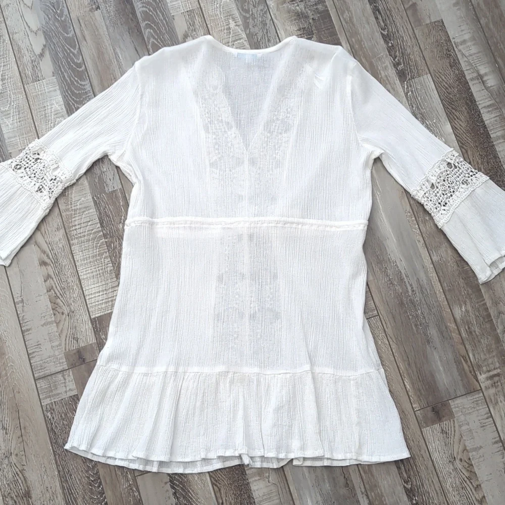 Blue Island Cotton Gauze Beach Cover Up White size Large - Picture 8 of 8